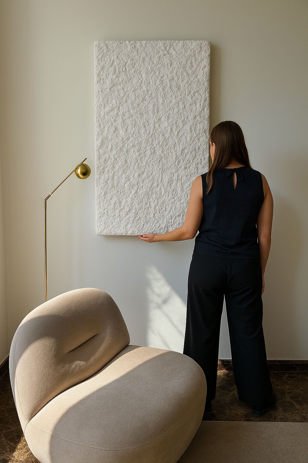 Woman touching mycelium panel